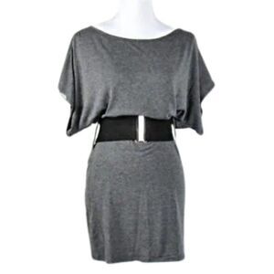 T-Shirt Knit Dress Above the Knee Belted Dolman Sleeves Gray Women’s Size Small